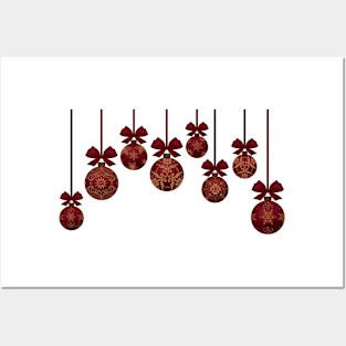 Red Christmas baubles with ornamental detail Posters and Art